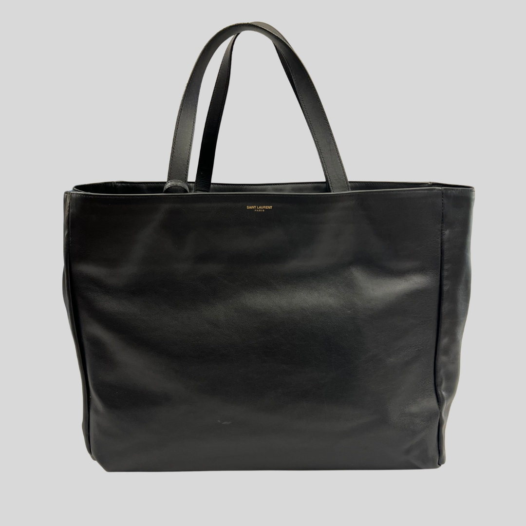 SAINT LAURENT Borsa shopping nera reversibile in pelle e camoscio