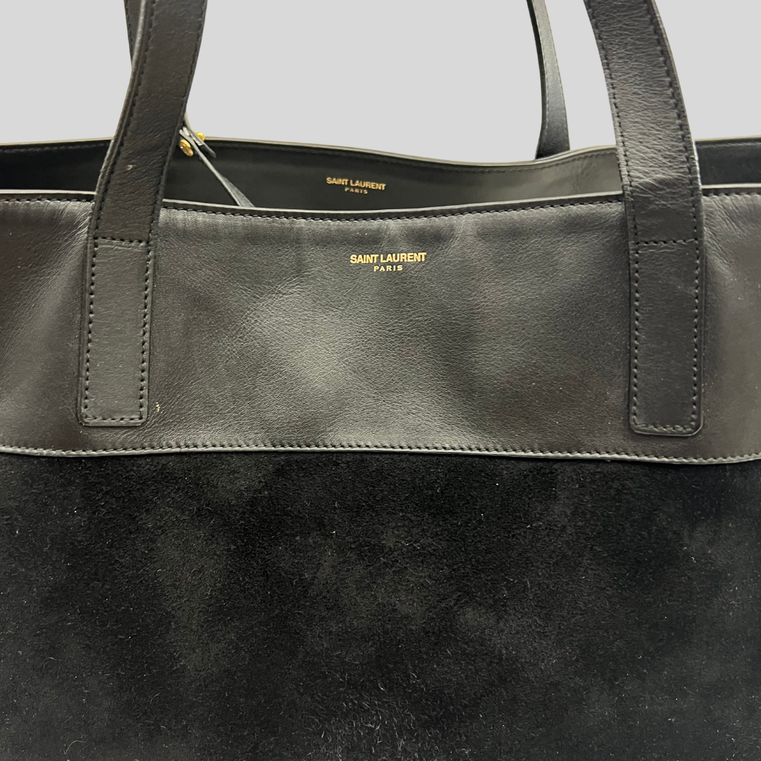 SAINT LAURENT Borsa shopping nera reversibile in pelle e camoscio