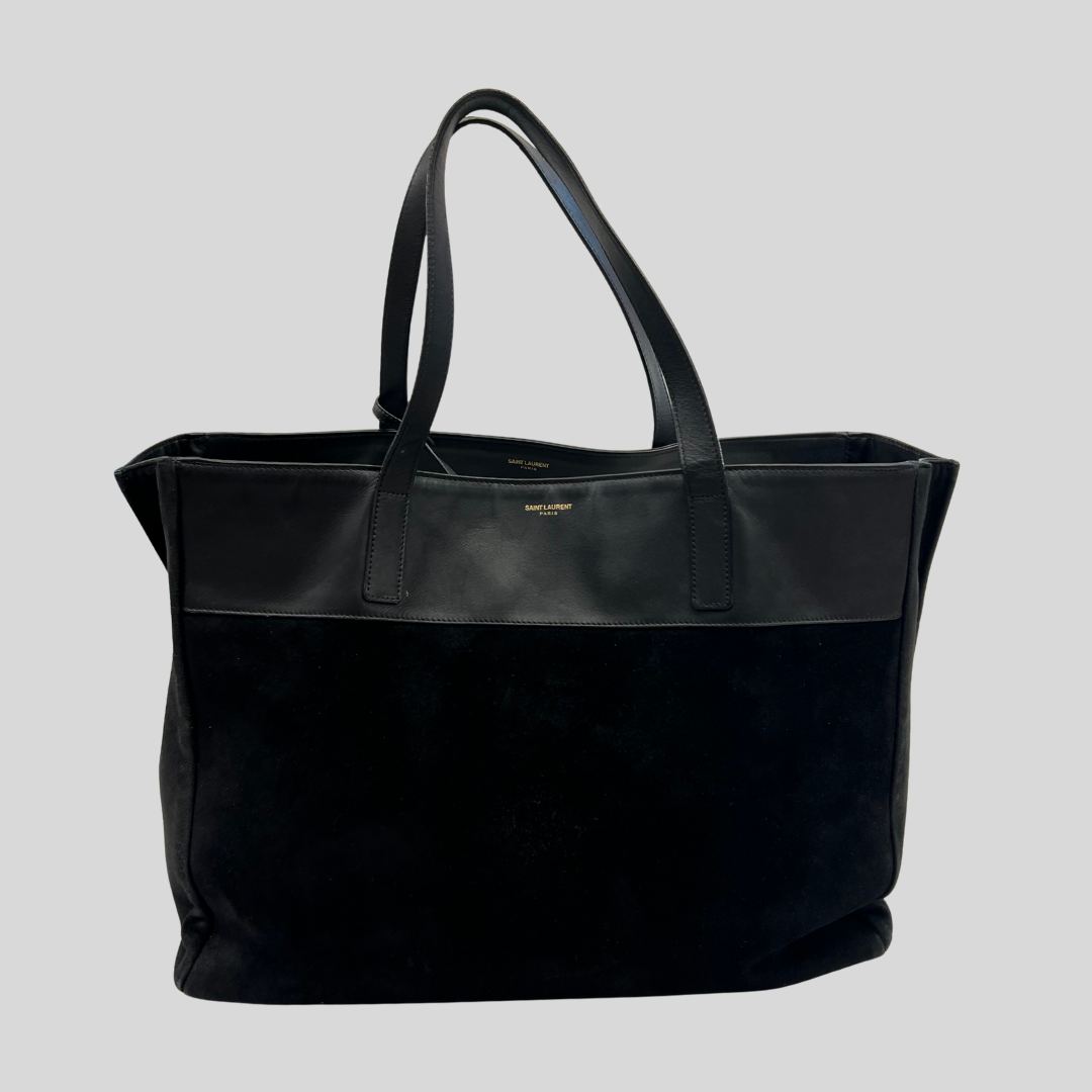 SAINT LAURENT Borsa shopping nera reversibile in pelle e camoscio