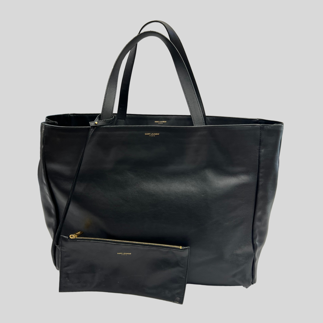 SAINT LAURENT Borsa shopping nera reversibile in pelle e camoscio