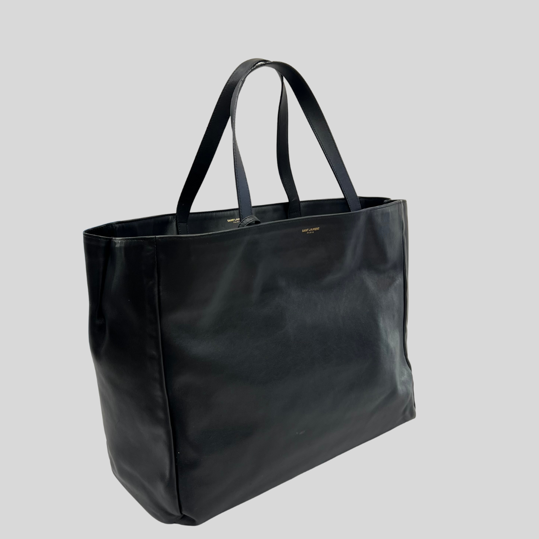 SAINT LAURENT Borsa shopping nera reversibile in pelle e camoscio