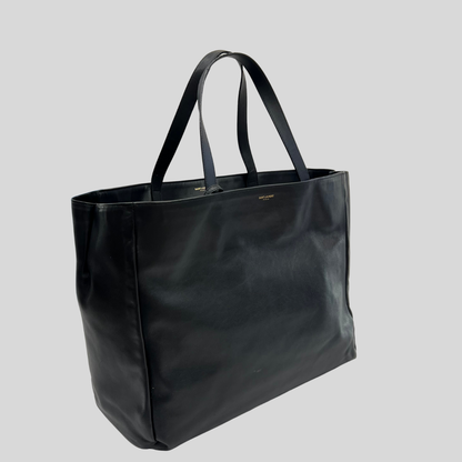 SAINT LAURENT Borsa shopping nera reversibile in pelle e camoscio