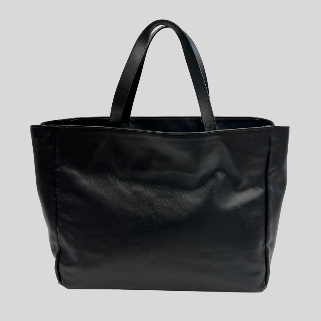 SAINT LAURENT Borsa shopping nera reversibile in pelle e camoscio