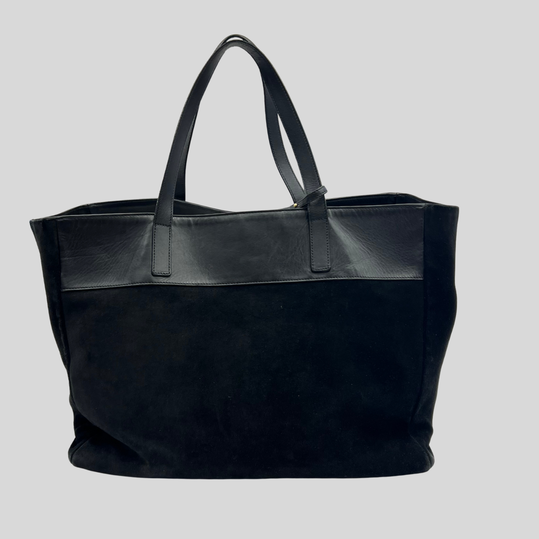 SAINT LAURENT Borsa shopping nera reversibile in pelle e camoscio