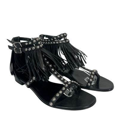 SAINT LAURENT Sandalo nero con frange e borchie