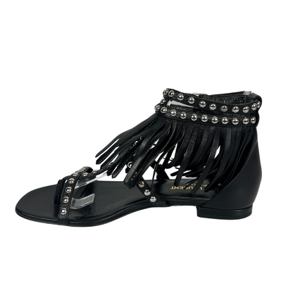 SAINT LAURENT Sandalo nero con frange e borchie