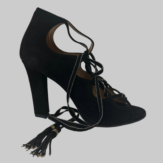 SALVATORE FERRAGAMO Scarpa sandalo in pelle nera scamosciata con laccio