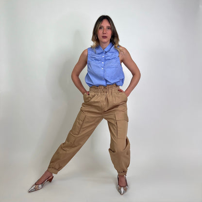 SANDRO Camicia cotone azzurro senza maniche