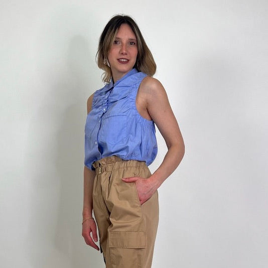 SANDRO Camicia cotone azzurro senza maniche