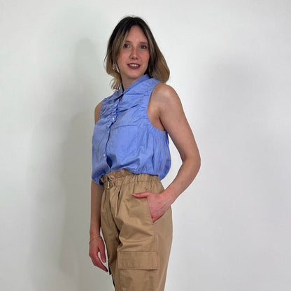 SANDRO Camicia cotone azzurro senza maniche