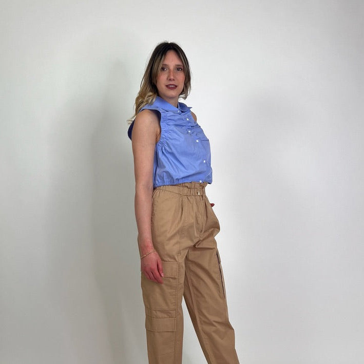 SANDRO Camicia cotone azzurro senza maniche