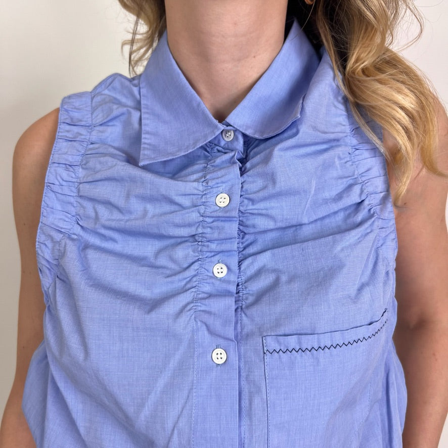 SANDRO Camicia cotone azzurro senza maniche