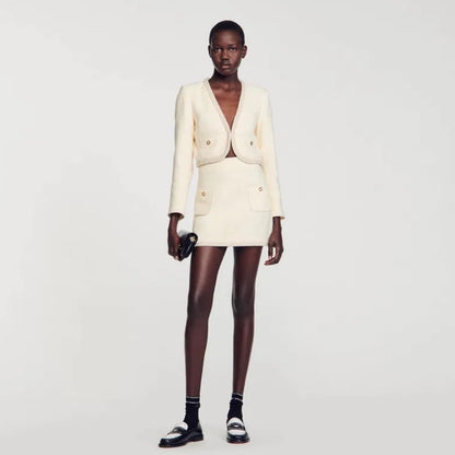 SANDRO Completo bouclé panna con perle 