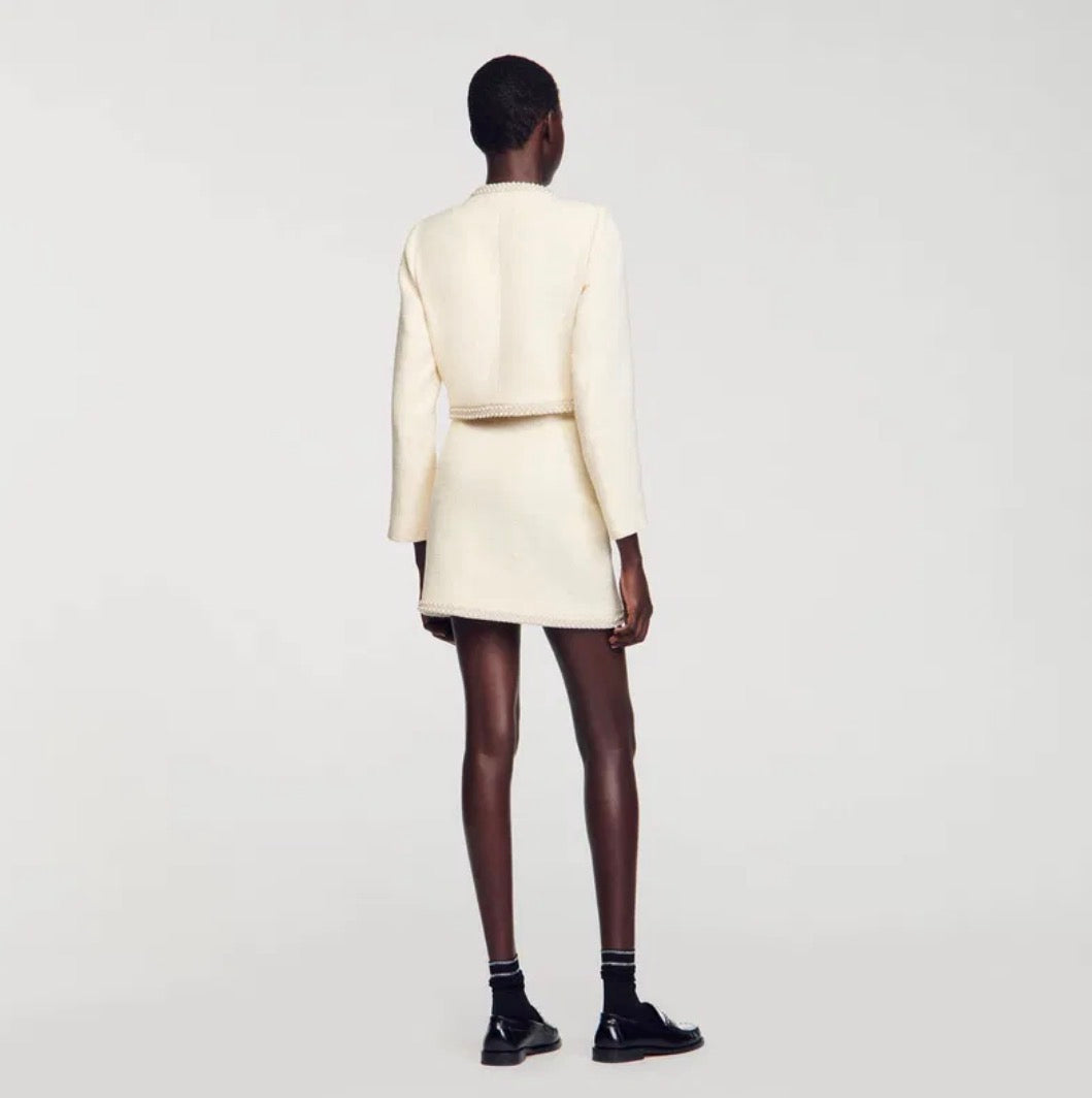 SANDRO Completo bouclé panna con perle 