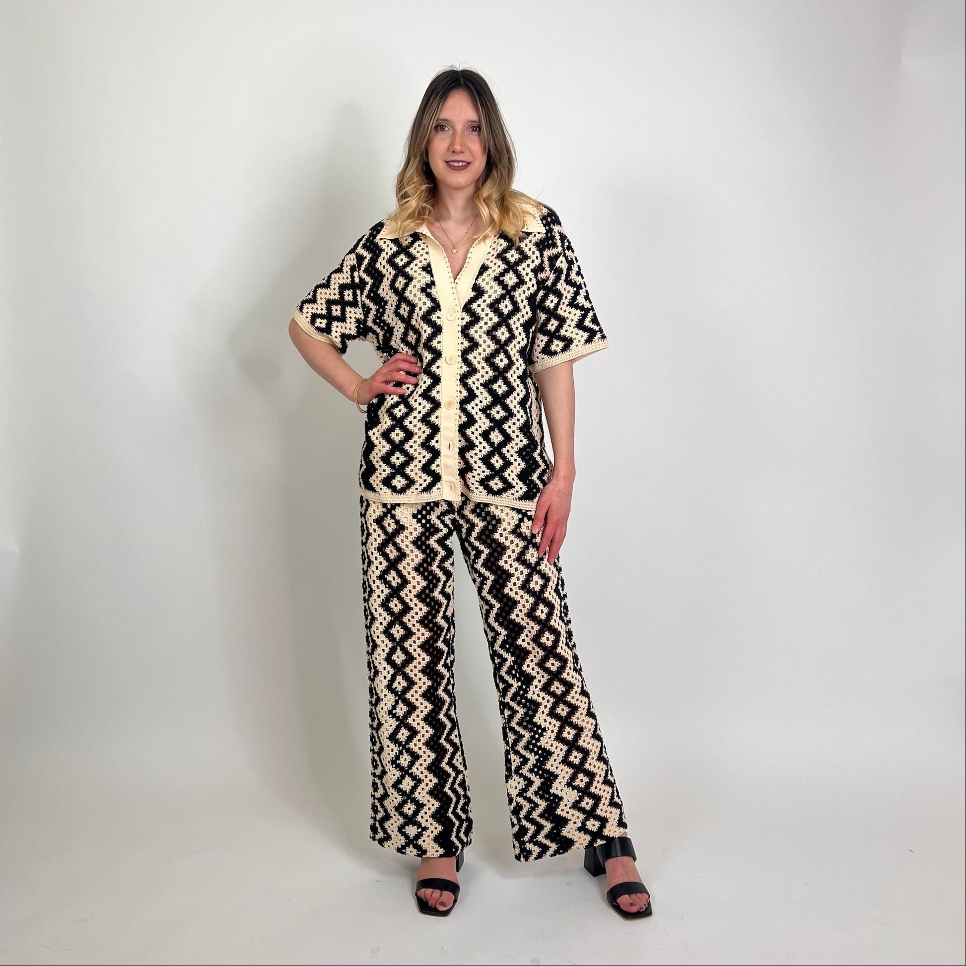 SANDRO Completo tricot nero e beige
