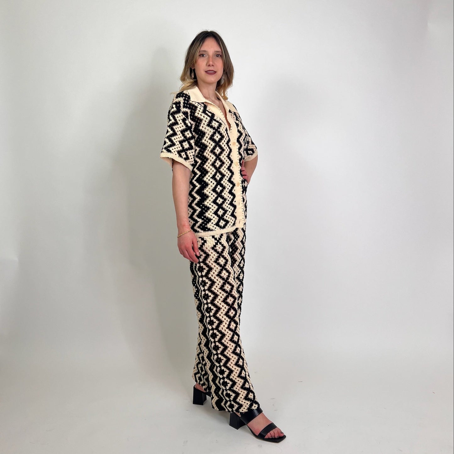 SANDRO Completo tricot nero e beige
