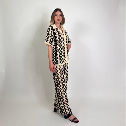 SANDRO Completo tricot nero e beige