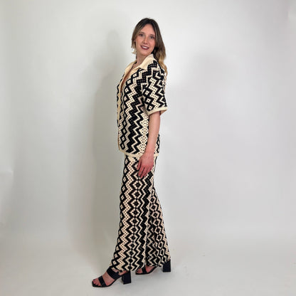 SANDRO Completo tricot nero e beige