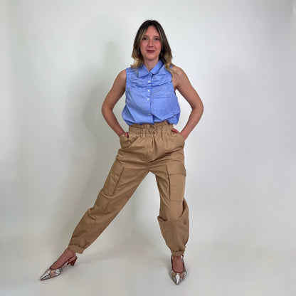 SANDRO Pantaloni cargo beige fondo elastico