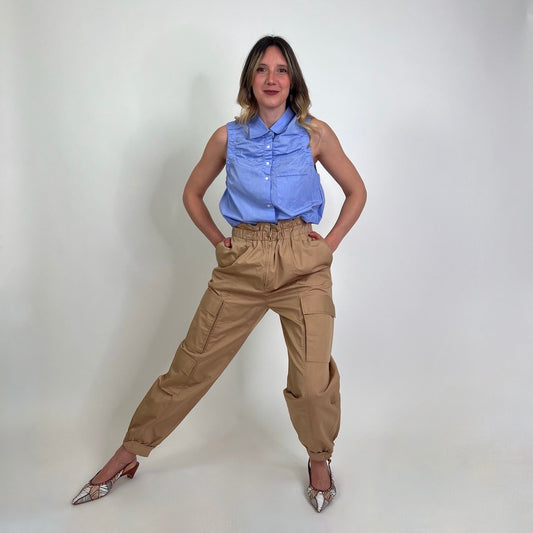 SANDRO Pantaloni cargo beige fondo elastico