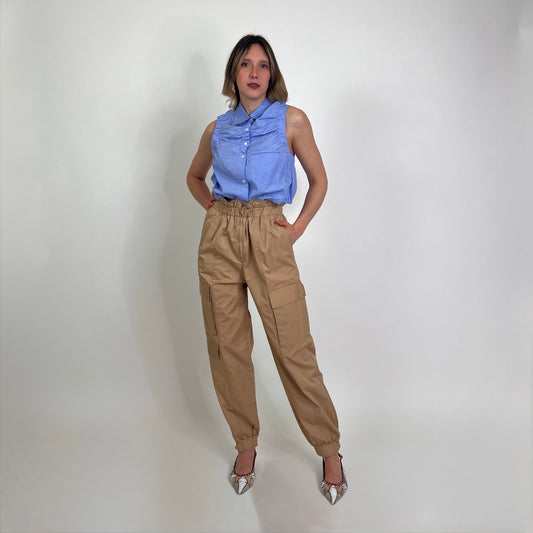 SANDRO Pantaloni cargo beige fondo elastico