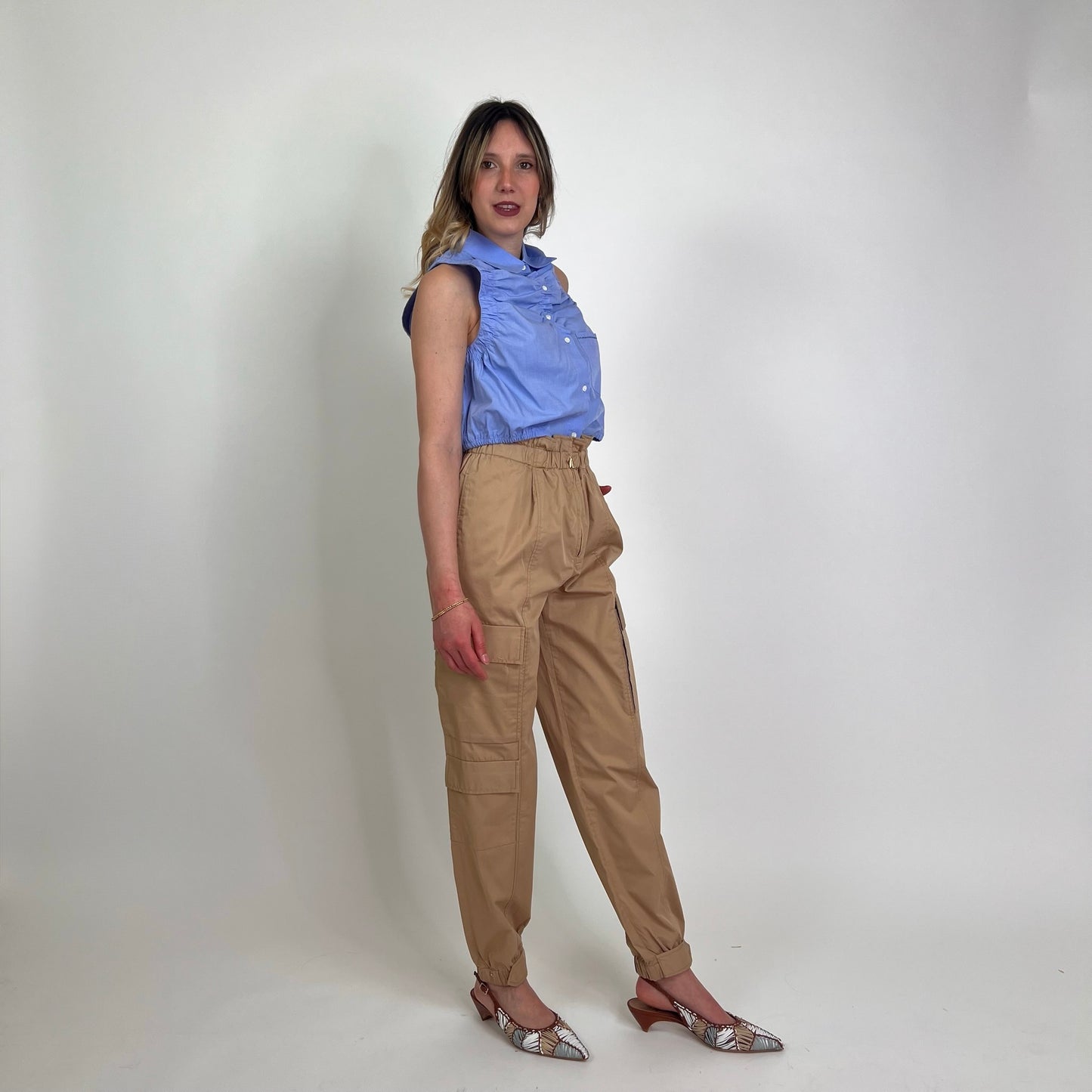 SANDRO Pantaloni cargo beige fondo elastico