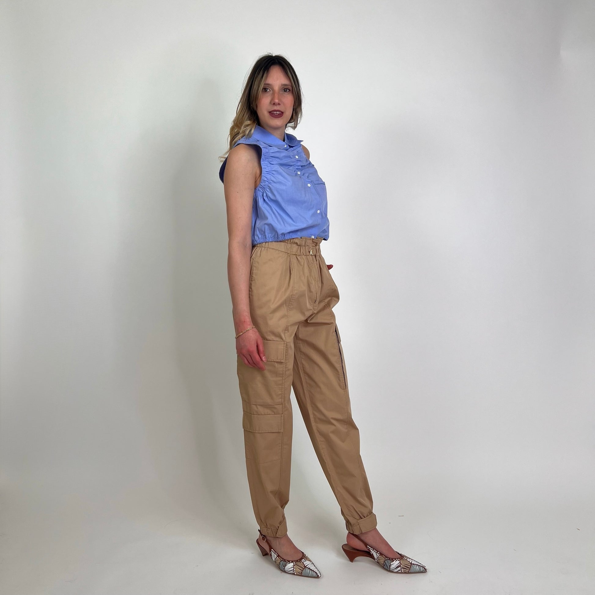 SANDRO Pantaloni cargo beige fondo elastico
