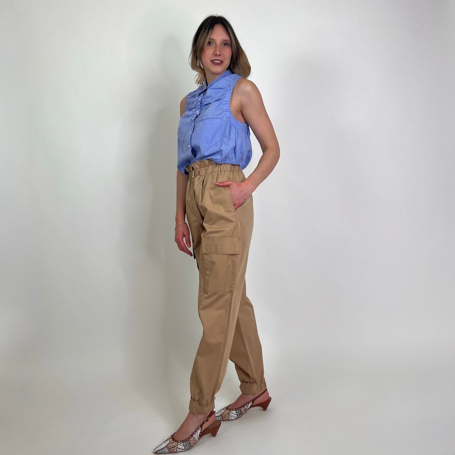 SANDRO Pantaloni cargo beige fondo elastico