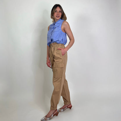 SANDRO Pantaloni cargo beige fondo elastico