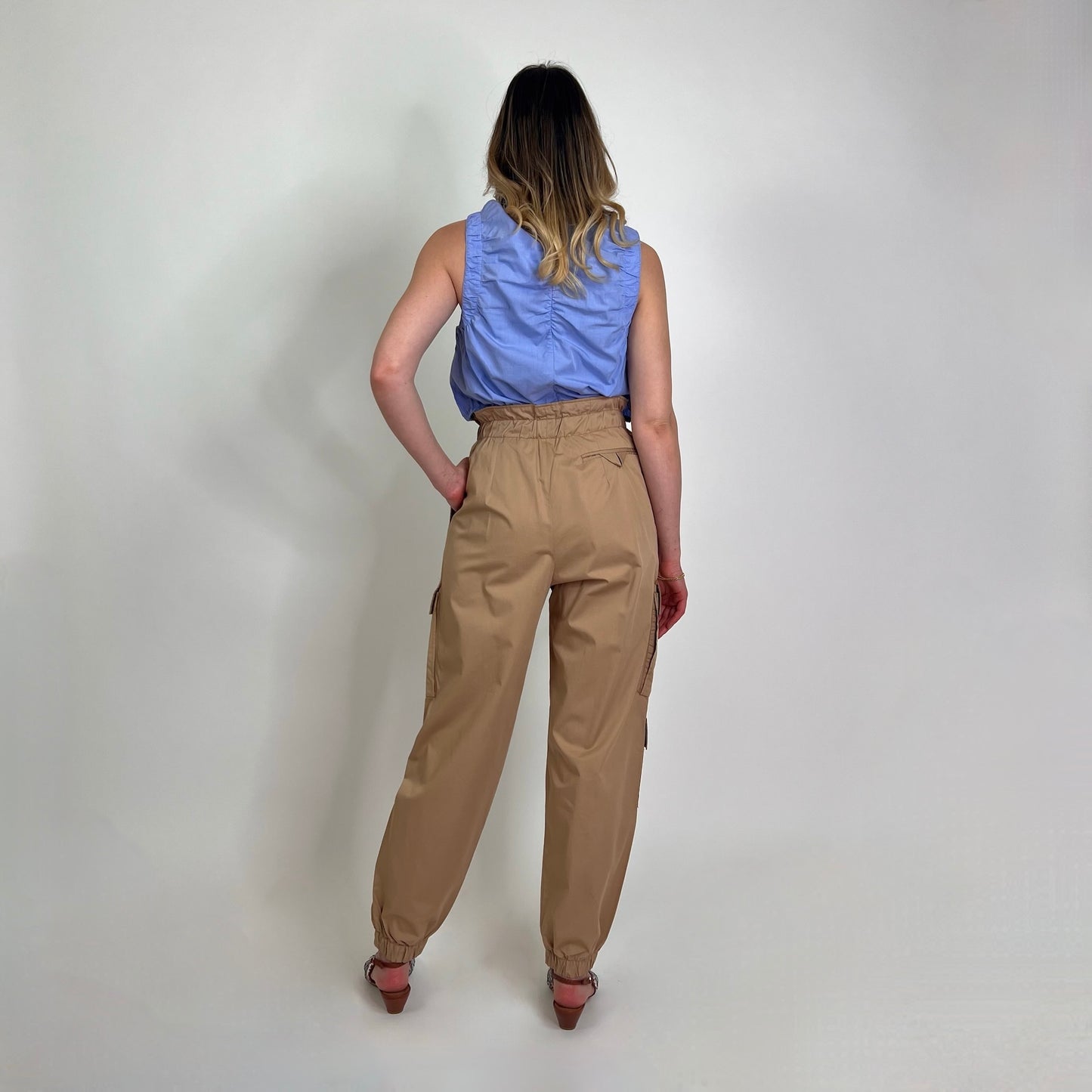 SANDRO Pantaloni cargo beige fondo elastico
