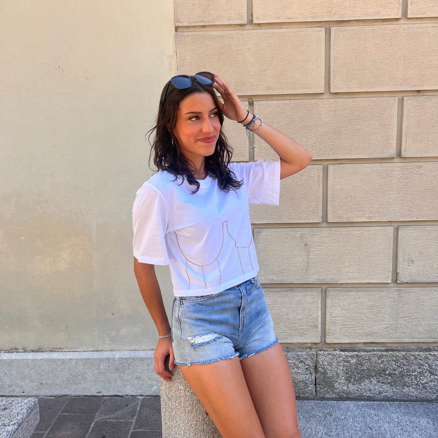 SANDRO  T-shirt bianca con strass