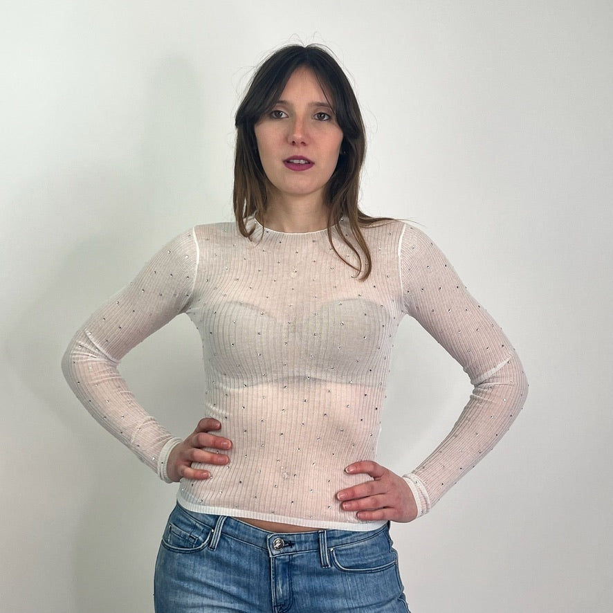 SANDRO Top in maglina semitrasparente a costine con punti luce