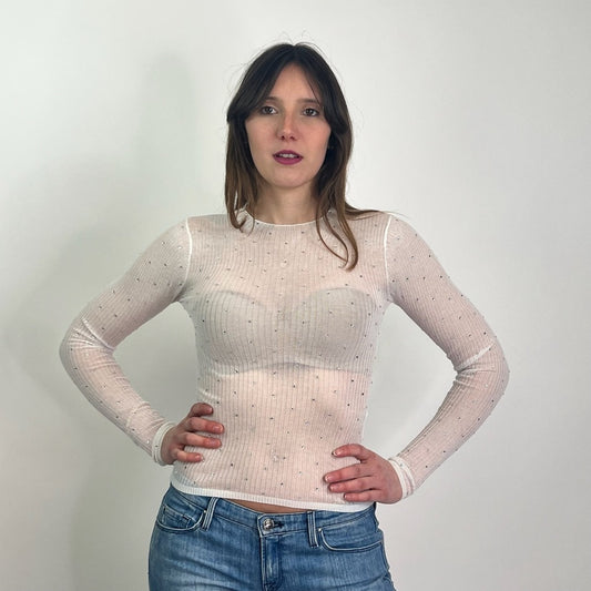 SANDRO Top in maglina semitrasparente a costine con punti luce