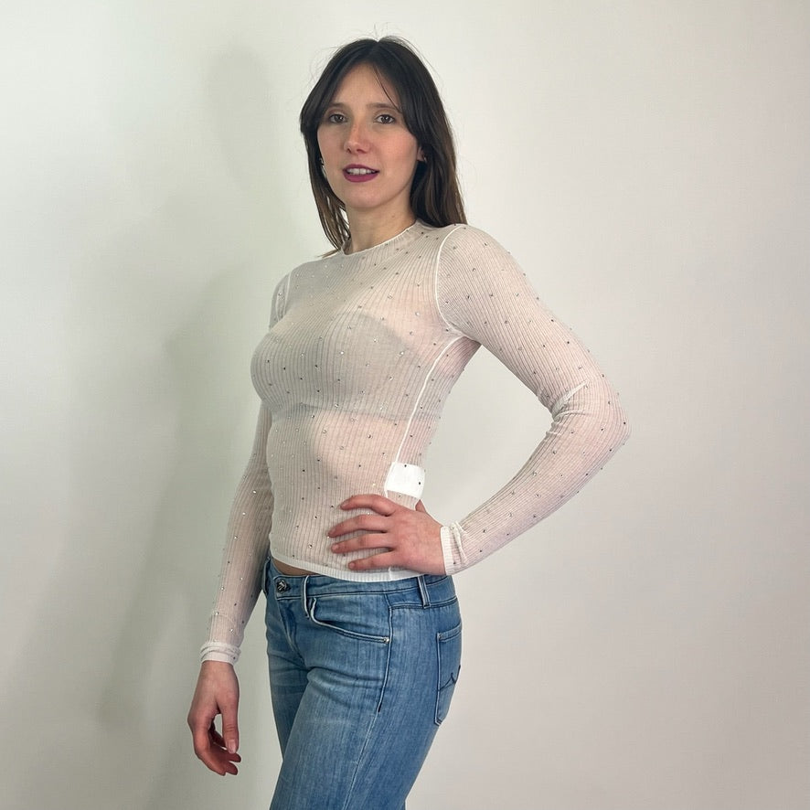 SANDRO Top in maglina semitrasparente a costine con punti luce