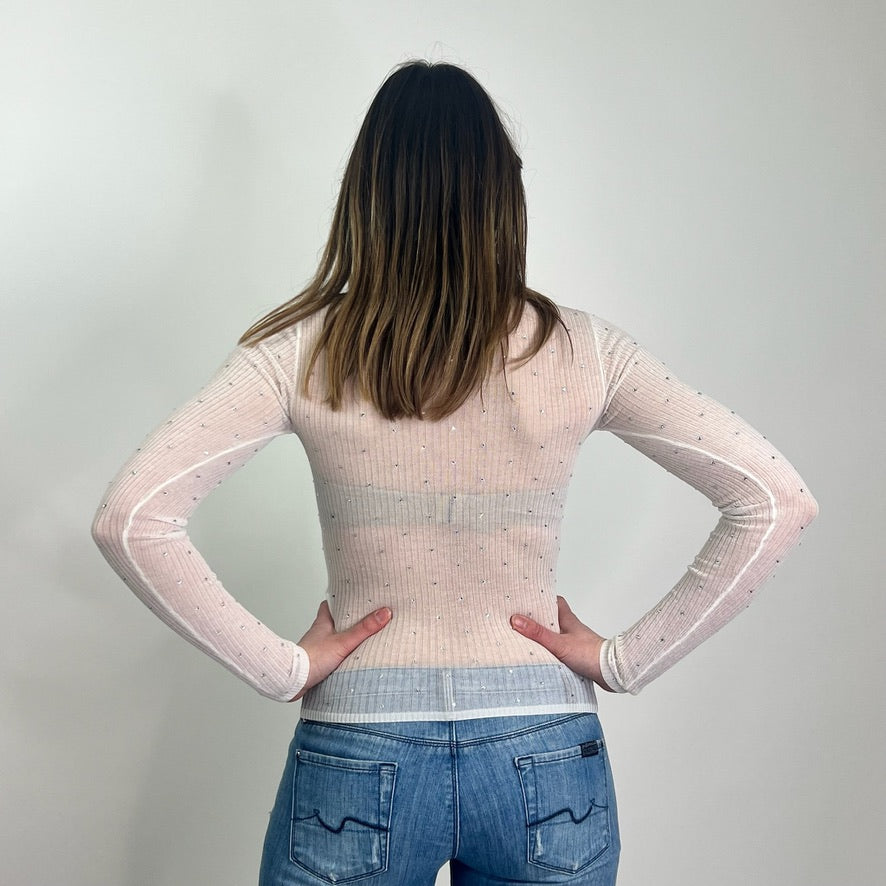 SANDRO Top in maglina semitrasparente a costine con punti luce
