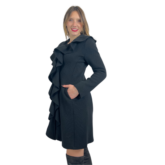 SATÚ Cappotto in maglia nero con rush