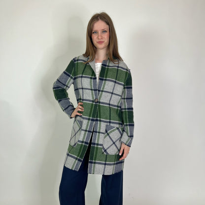 SCUDRERA Giacca cappotto in lana reversibile fondo grigio check verde/blu