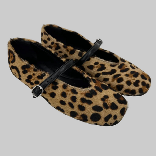 SEMBENI ALBERTO Scarpa ballerina in cavallino maculato con cinturino in pelle nera