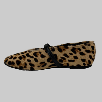 SEMBENI ALBERTO Scarpa ballerina in cavallino maculato con cinturino in pelle nera