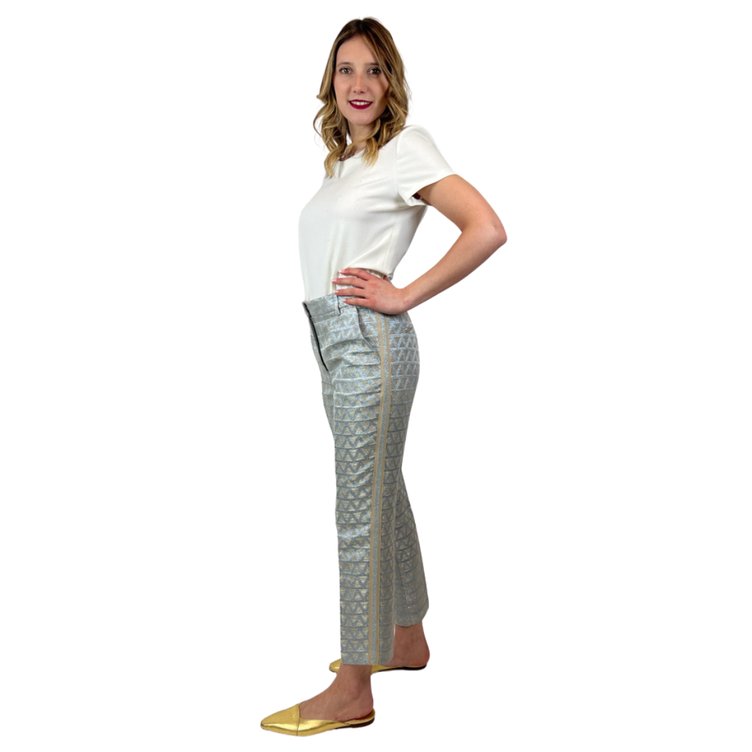 SEVENTY Pantalone fantasia filo lamé argento e oro