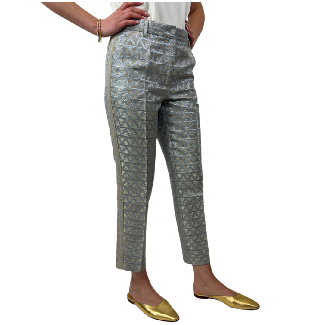 SEVENTY Pantalone fantasia filo lamé argento e oro