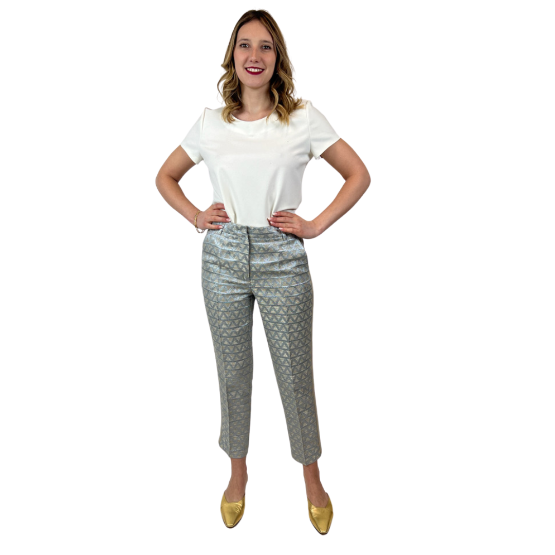 SEVENTY Pantalone fantasia filo lamé argento e oro
