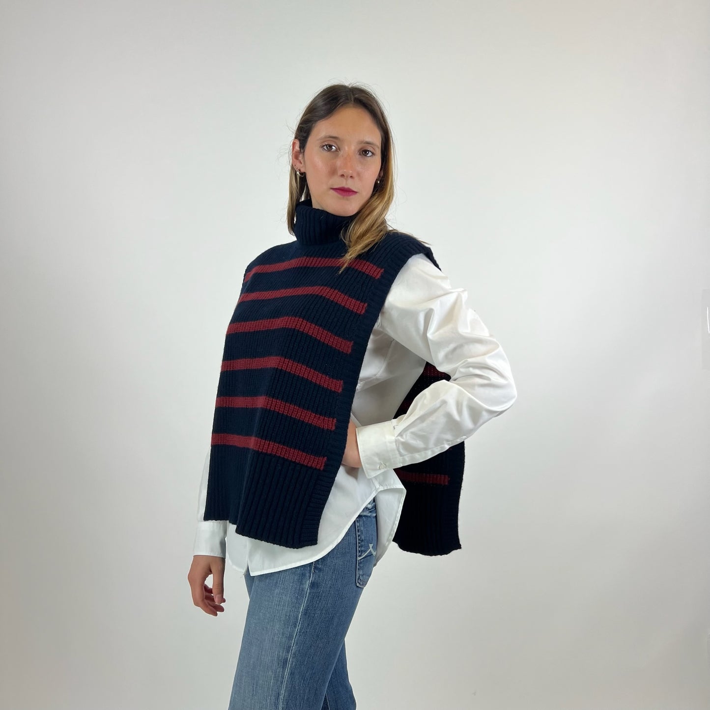 SISSIOTTOSTYLE Davantino in lana blu con righe bordeaux