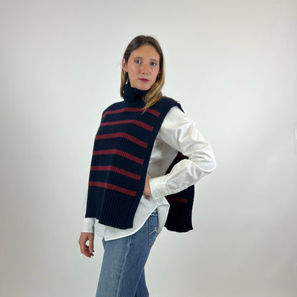 SISSIOTTOSTYLE Davantino in lana blu con righe bordeaux