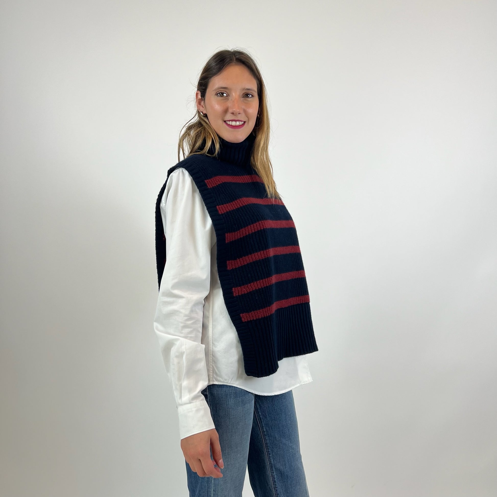 SISSIOTTOSTYLE Davantino in lana blu con righe bordeaux