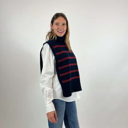 SISSIOTTOSTYLE Davantino in lana blu con righe bordeaux