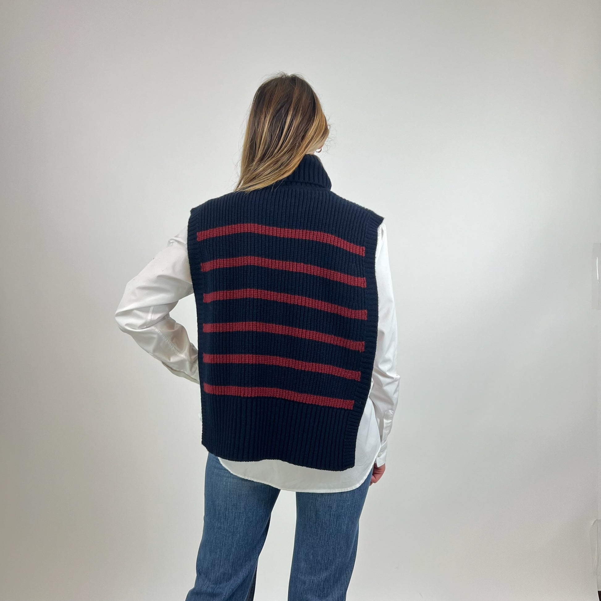 SISSIOTTOSTYLE Davantino in lana blu con righe bordeaux