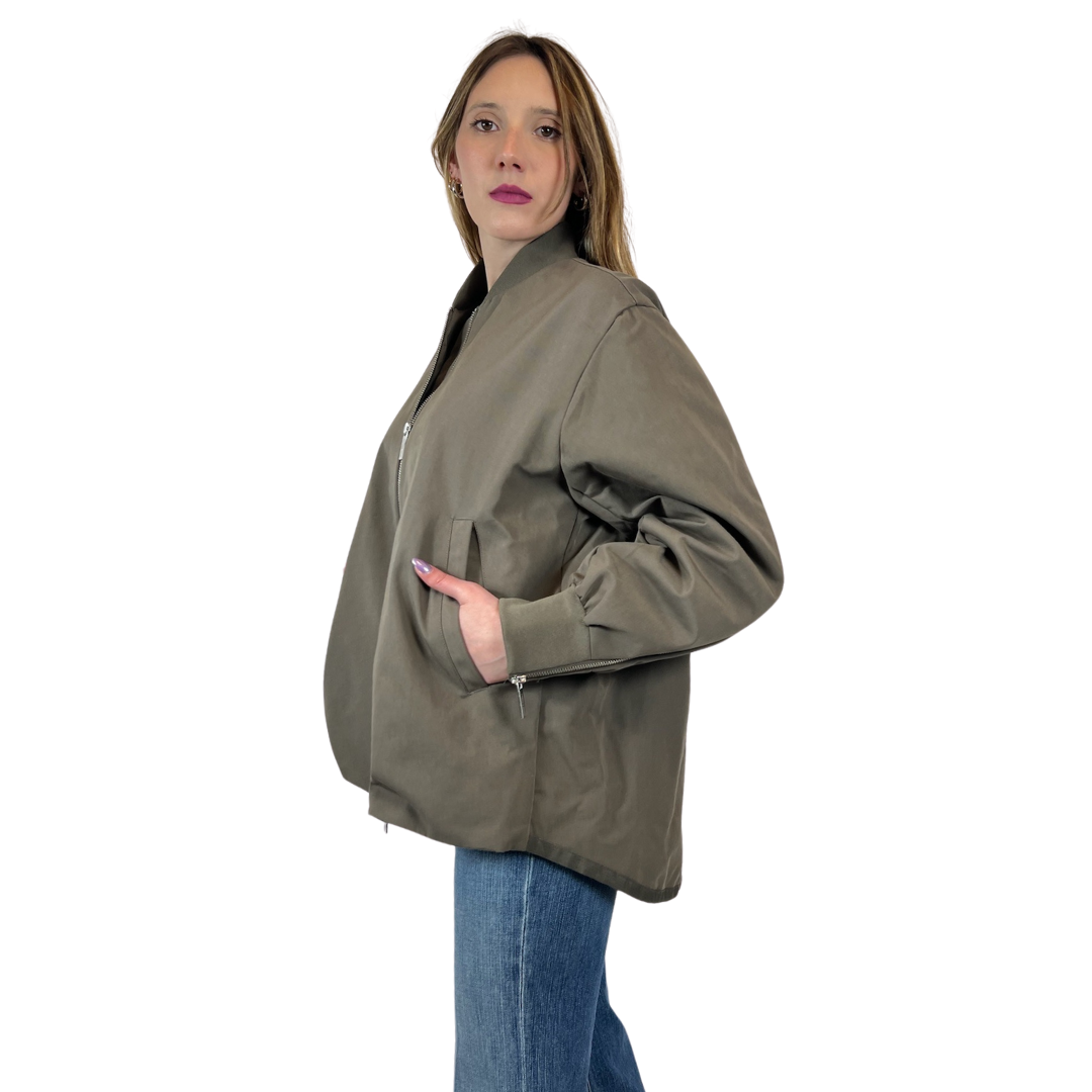 SKILLS MILANO Bomber verde militare con zip apribili sulle maniche
