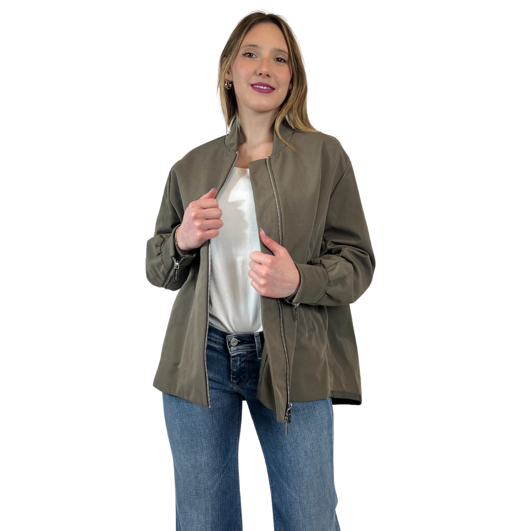 SKILLS MILANO Bomber verde militare con zip apribili sulle maniche