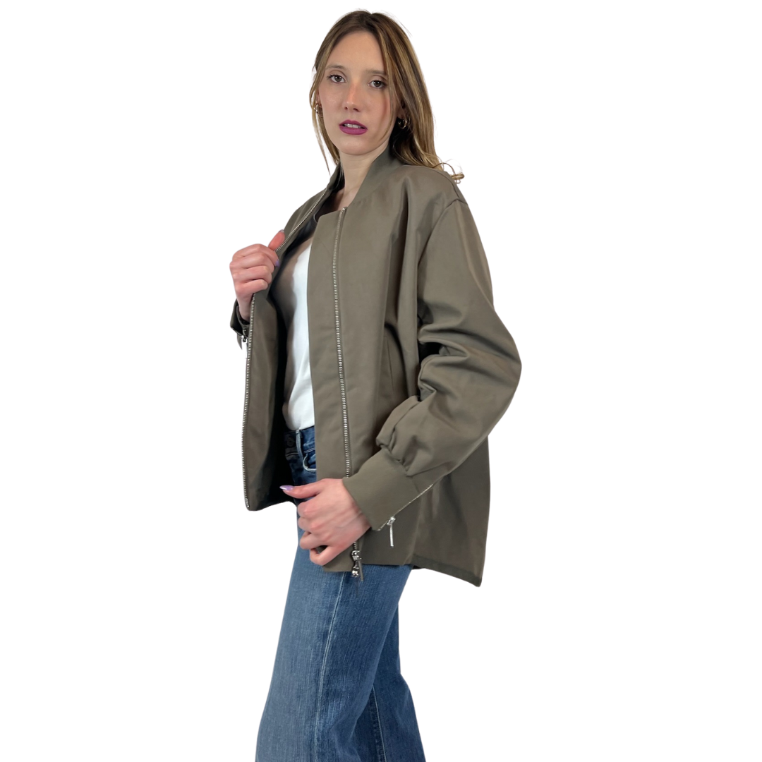 SKILLS MILANO Bomber verde militare con zip apribili sulle maniche